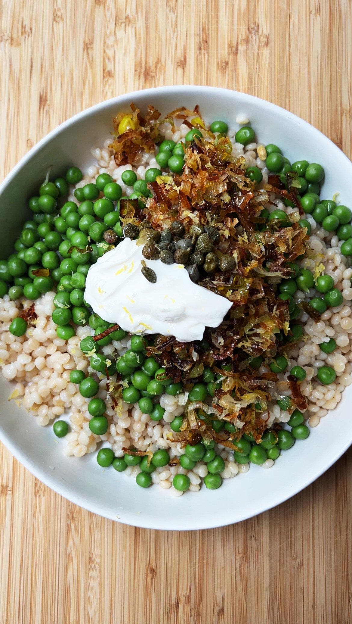 Lemony Israeli Couscous Salad with Leeks & Peas