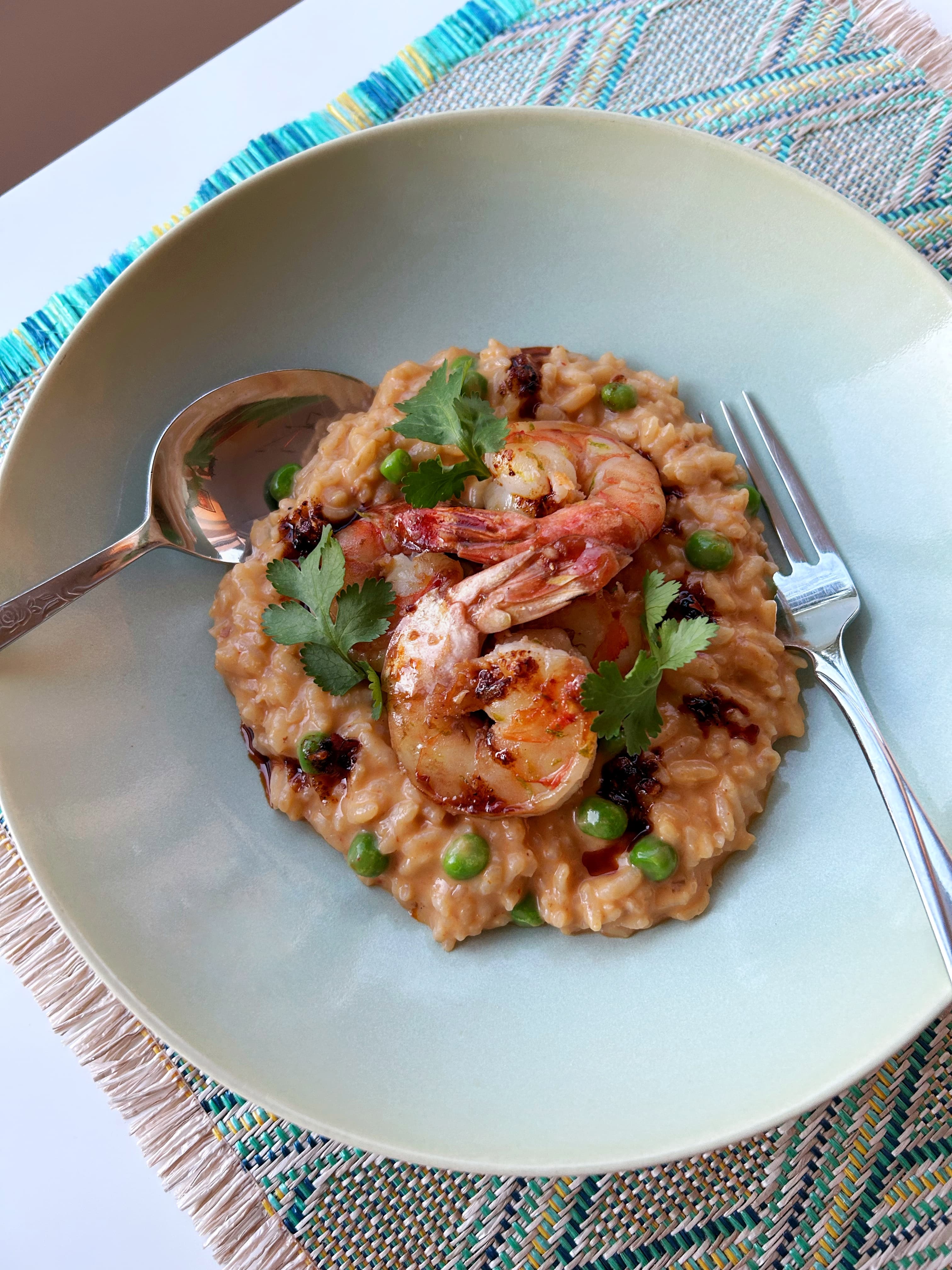 7-Minute Tom Yum Kha Risotto with Sweet Chili Shrimp