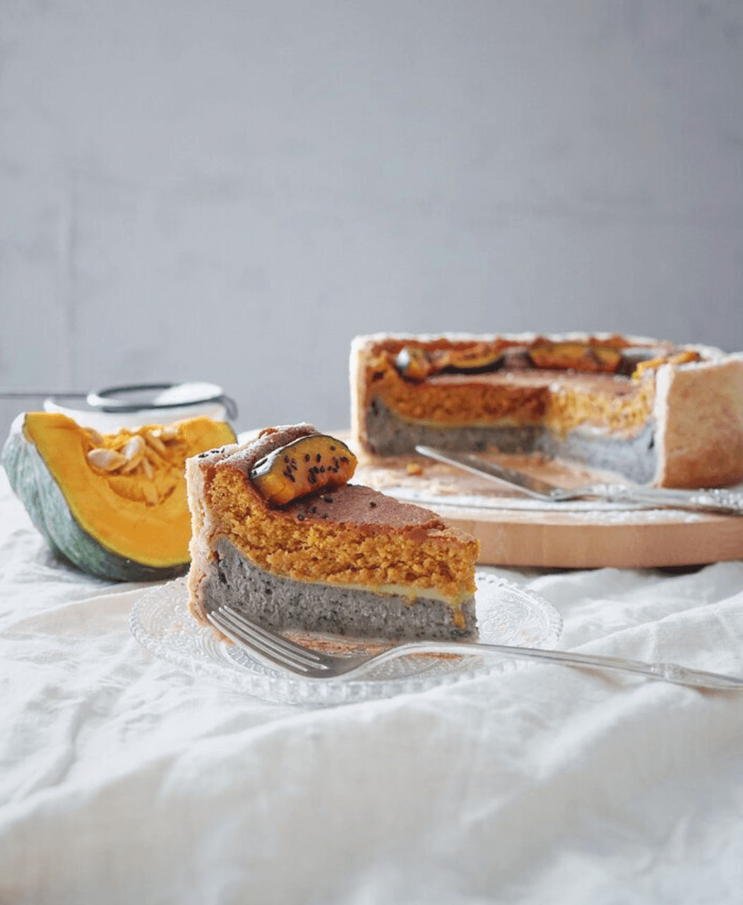 black sesame custard kabocha pie