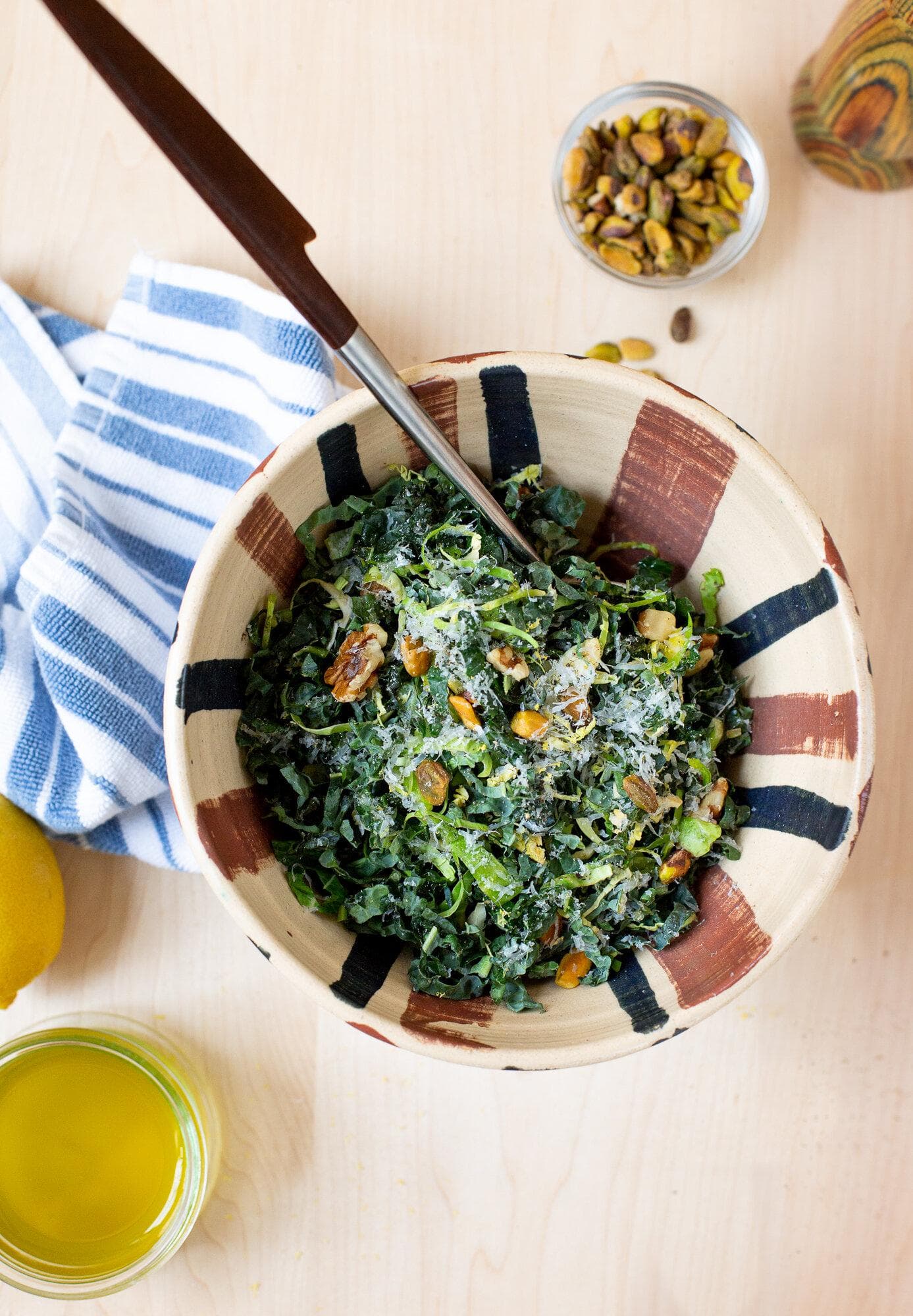 Kale Brussels Sprout Salad with Pecorino and Toasted Nuts