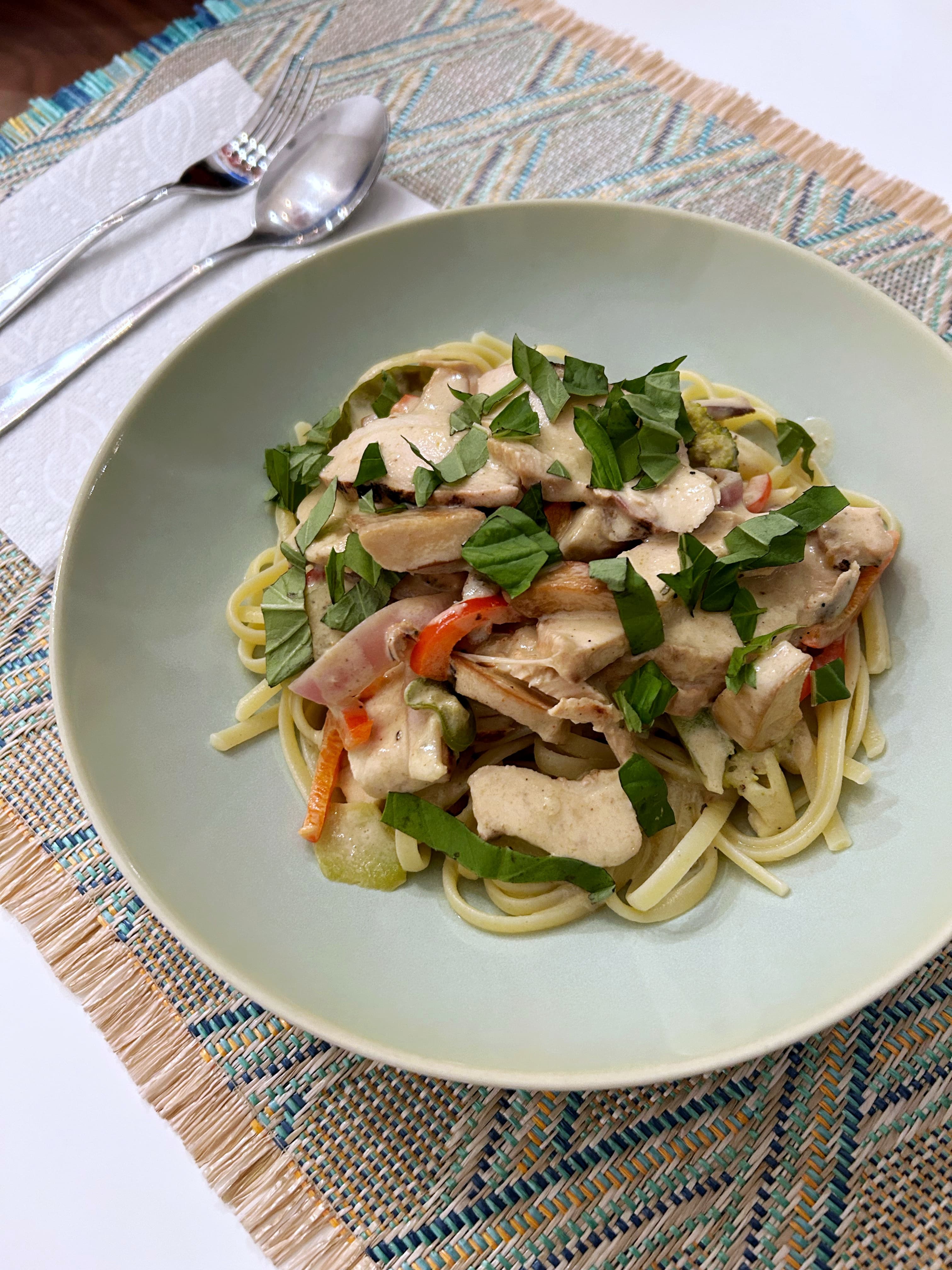 Green Curry Linguine with Leftover Turkey