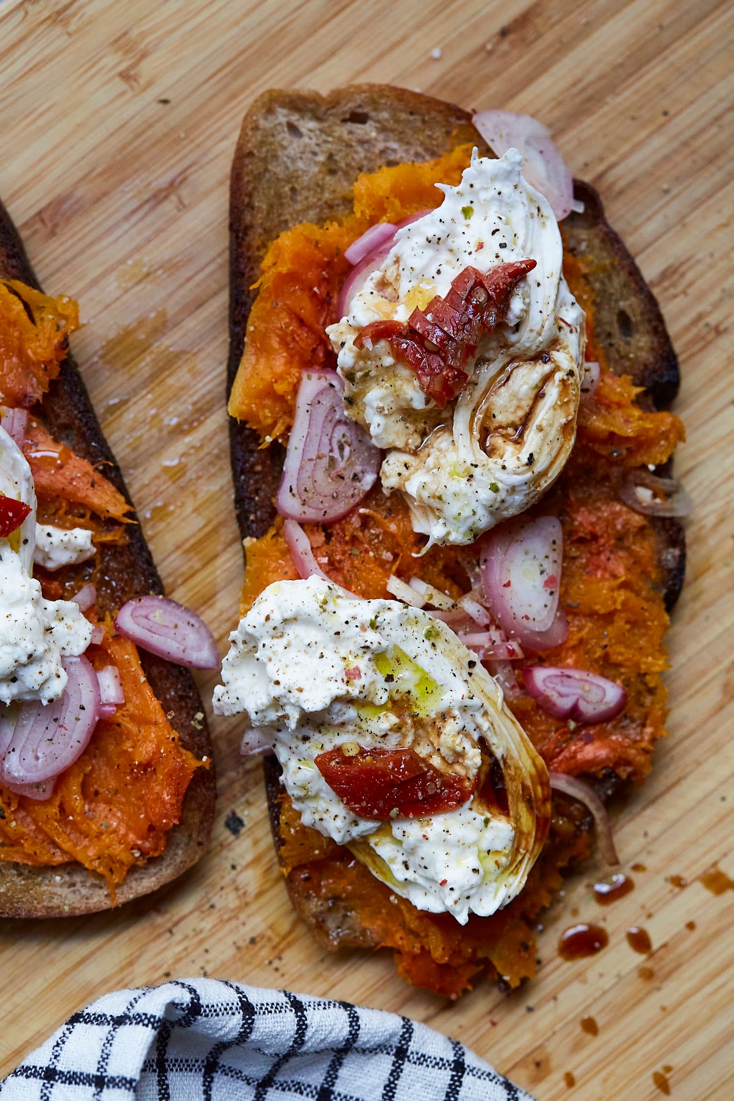 Roasted Squash Burrata Sandwich with Pickled Shallots