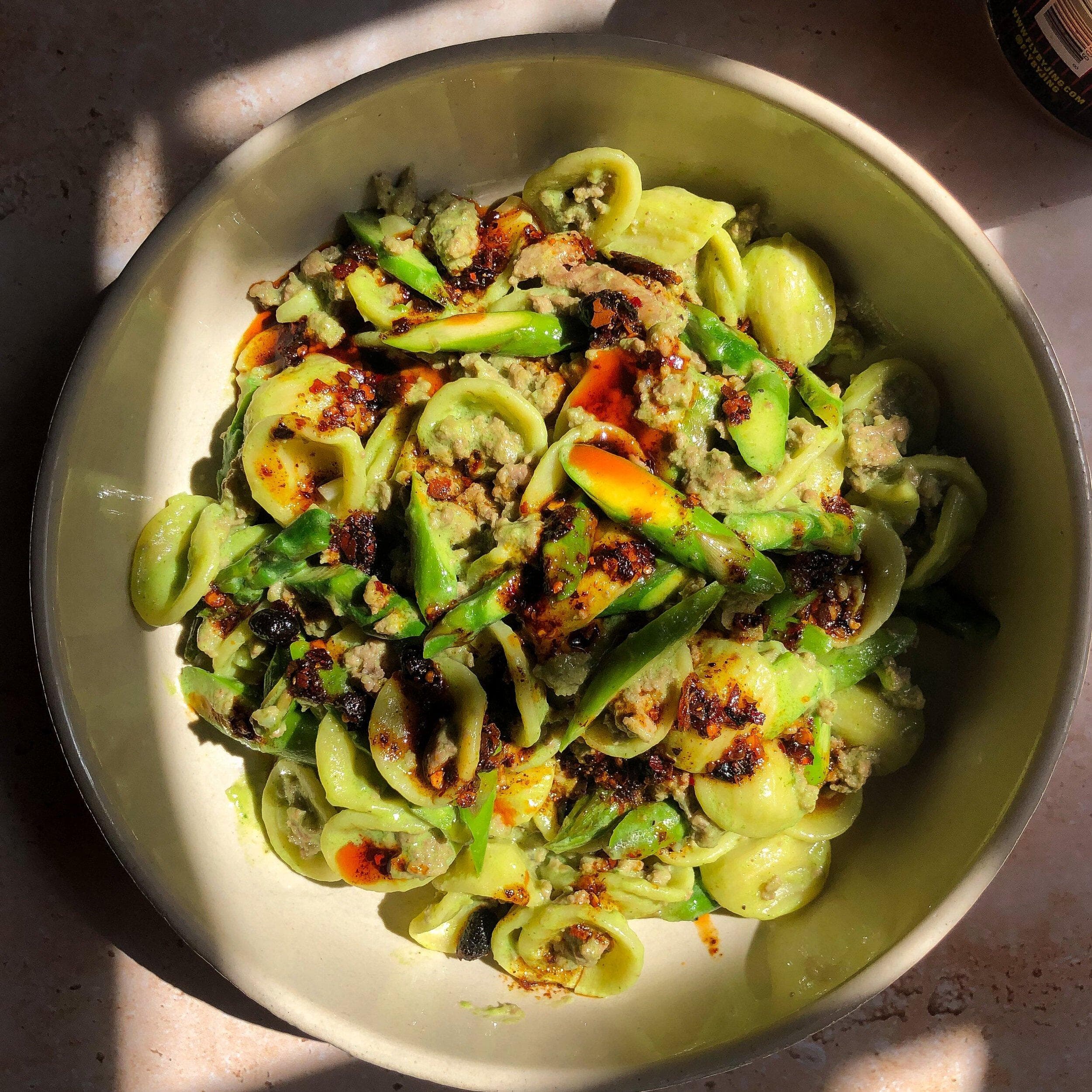 Creamy Green Pasta with Lamb & Asparagus