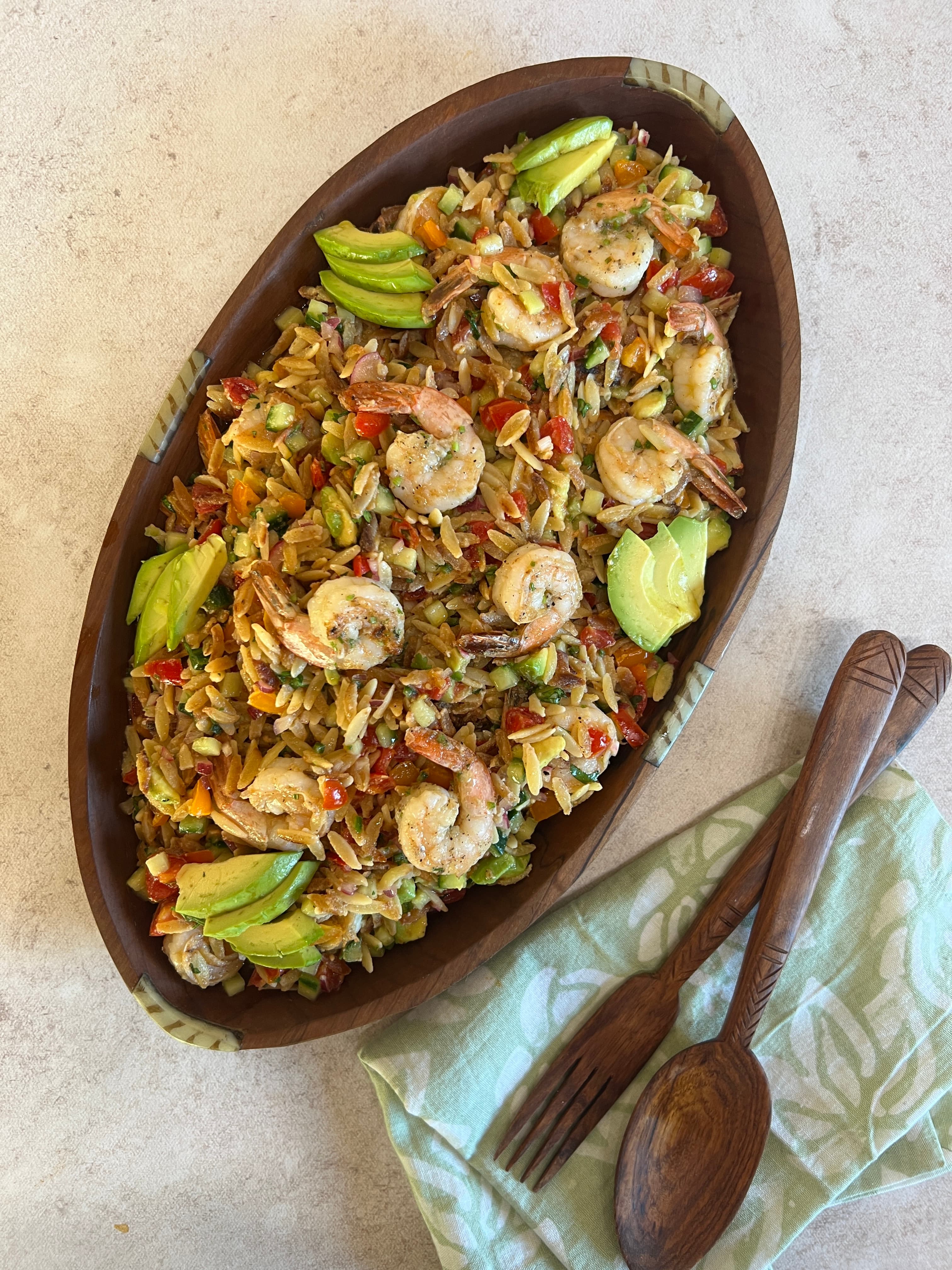 Grilled Shrimp and Creamy Coconut Orzo Pasta Salad