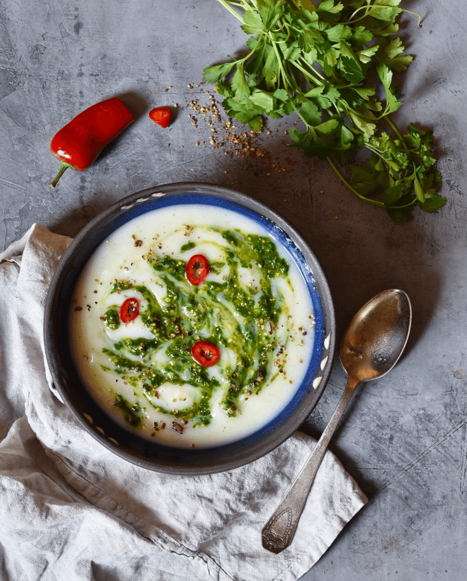 Puréed Cauliflower Soup with Hazelnut Gremolata