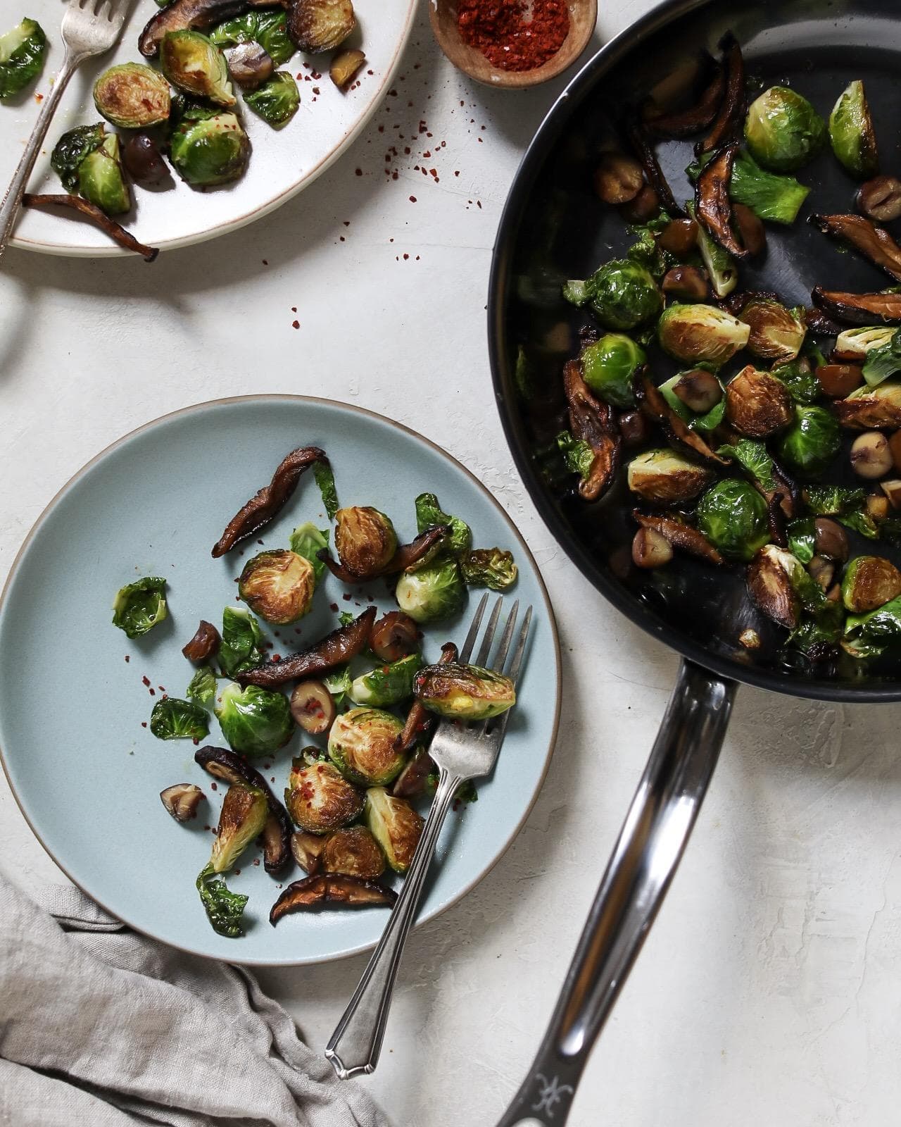 Brussels Sprouts with Roasted Shiitake and Chestnut